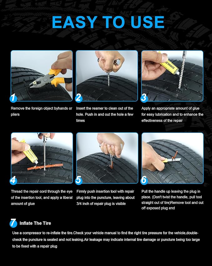 Tire Repair Kit with Plugs, Tire Plug Kit Heavy Duty Professional for Car, ATV, Motorcycle, Truck, Flat Tire Emergency Repair (Boxed Type - 19 PCs)