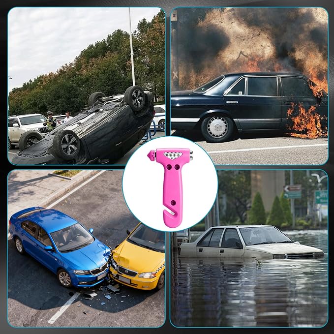 VZZNN 5-Pack Car Safety Hammer, 2-in-1 Window Breaker Seatbelt Cutter | Emergency Escape Tool, Carbon Steel Tip, Stainless Steel Blade, Ergonomic Design, Multicolor