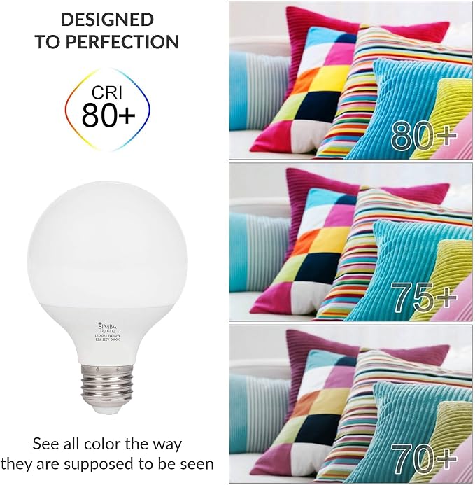 Simba Lighting LED G25 Bulbs 8W 60W Equivalent 120V E26 Daylight, 3 Pack | Decorative White Frosted Cover Globe G80 Light Bulbs for Bathroom Vanity, Makeup Mirror, Standard E26 Medium Base, 5000K