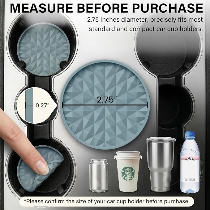 Car Coasters Silicone [4 Pack] 2.75in Universal Mats Non-Slip, Embedded Car Interior Accessories, Car Cup Holders Insert Coasters Decor，Light Blue