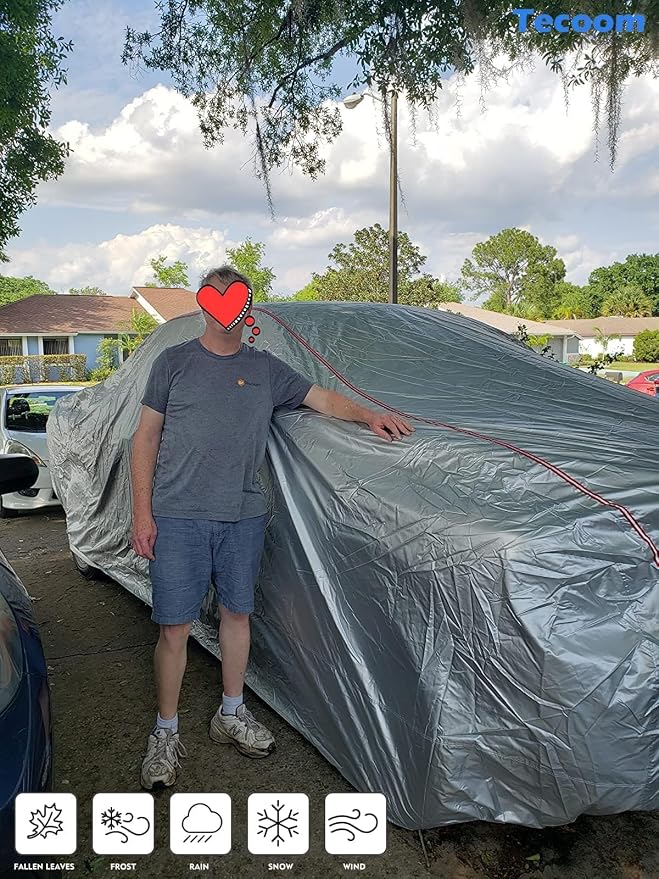 Tecoom Hard Shell Truck Car Cover Waterproof Windproof UV-Proof Zipper Design with Strap Buckle Fit for Ford F150 Ram 1500 Chevy Silverado Toyota Tundra GMC Sierra Full Size Length Up to 233"