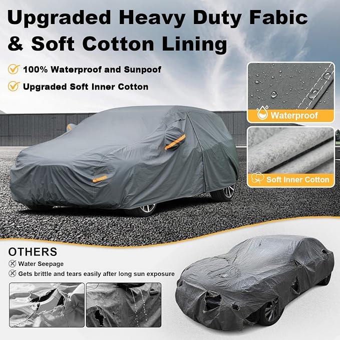 GUNHYI Premium Car Cover Custom Fit Ford Focus Hatchback, 16 Layers Heavy Duty Car Cover Waterproof All Weather with Zipper Door for Sun Rain Snow Dust Uv Protection
