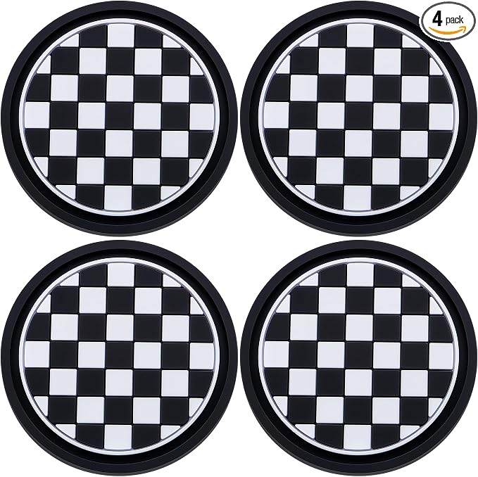 4PCS Car Cup Holder Coaster – 2.75 Inch Anti-Slip Auto Insert Cup Mat – Universal Fit for Women & Girls – Interior Decor Accessories (Checkerboard)