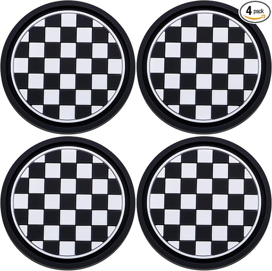 4PCS Car Cup Holder Coaster – 2.75 Inch Anti-Slip Auto Insert Cup Mat – Universal Fit for Women & Girls – Interior Decor Accessories (Checkerboard)