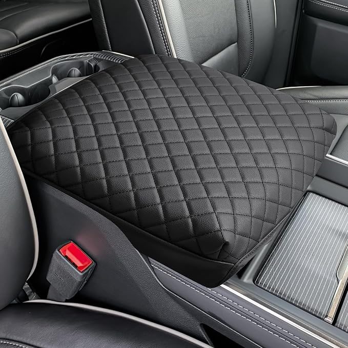 JOYTUTUS Center Console Cover Compatible with 2019-2025 2026 Ram 1500 2500 3500, Leather Arm Rest Armrest Cover for Car, Durable Middle Console Cover Lid, Car Arm Rest Cover Pad Cushion Replacement