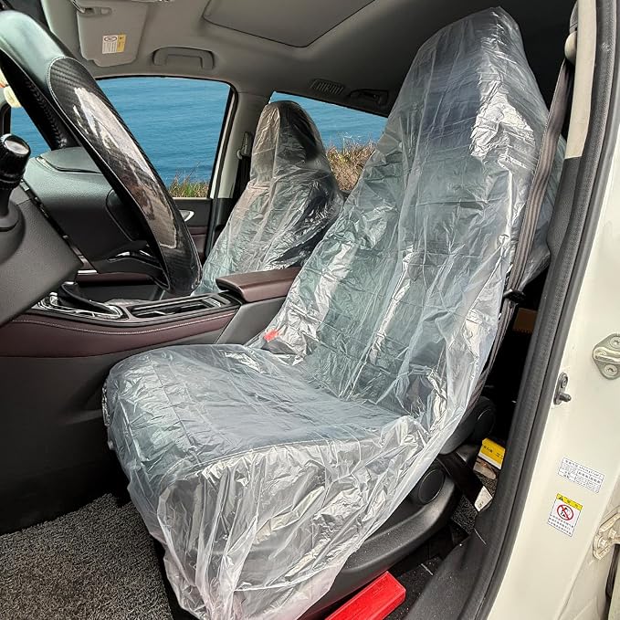 50 PCS Thickened Disposable Plastic Car Seat Covers, 57.1 x 31.5 Inches | Transparent Waterproof Seat Protector, Universal for Airplane Seats, Salon Chair, Restaurant Seats, Bus Seat & Most Vehicles