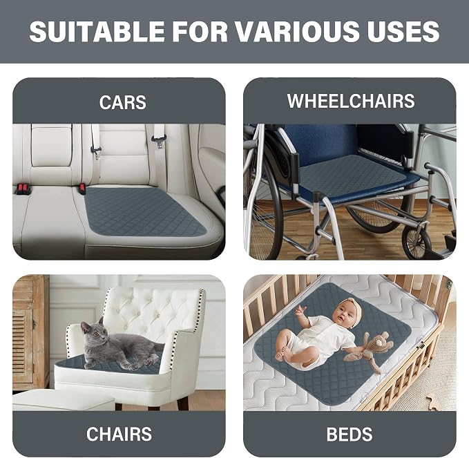 SPRING SEAON Waterproof Chair Pads for Incontinence 22"x21" – Thickened Washable Reusable Seat Protector, Non-Slip Absorbent Pad for Adults, Seniors, Wheelchair, Recliner, Car Seat & Bed(Gray, 1 Pack)
