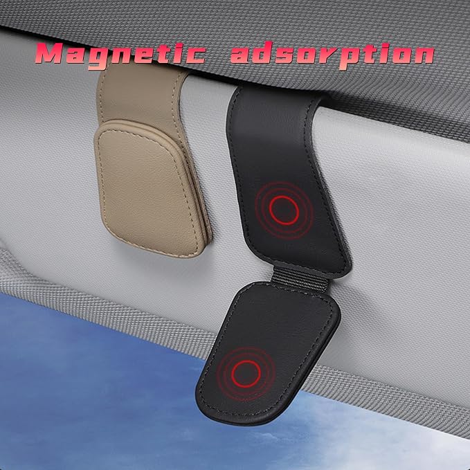 2PCS Sunglasses Holders for Car Sun Visor, Leather Eyeglasses Hanger Mounter, Magnetic Glasses Holder and Ticket Card Clip, Universal Auto Interior Accessories (Pink, 1PCS)