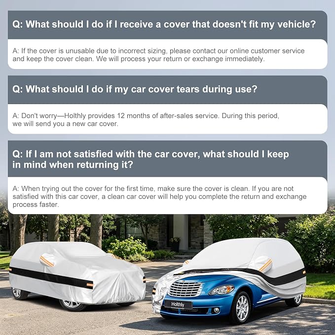 10 Layers SUV Car Cover Custom Fit for Chrysler PT Cruiser (2000-2010), Waterproof All Weather for Automobiles, Outdoor Full Cover Sun Dust Rain Protection with Cotton. Silver