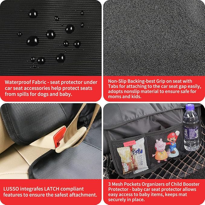 Kaiphy Car Seat Protector - Seat Protection Mat - Thick Padding - Durable, Waterproof Fabric, Leather Reinforced Corners & 3 Pockets for Handy Storage (2 Pack) Gray