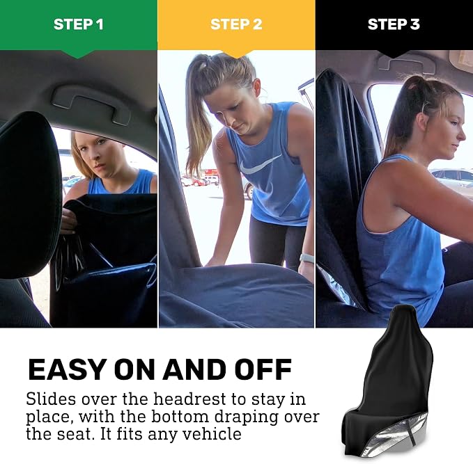 EliteSport Front Seat Cover, Universal Fit Waterproof, Sweatproof, Odor-Resistant, and Machine Washable Car Seat Protector with Non-Slip Underlayer for Pet, Travel, and Outdoor Adventure, Black, 2Pack