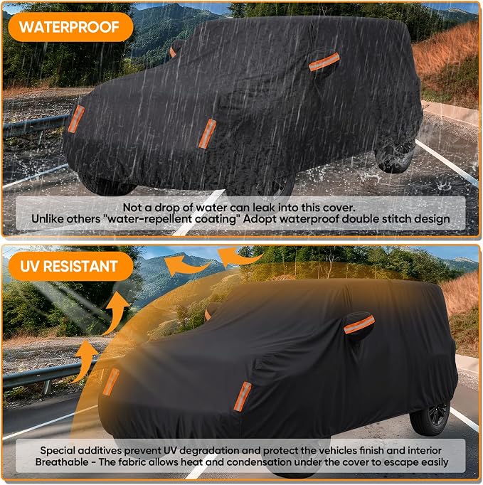 Car Cover for Jeep Wrangler 4 Door 2006-2026 JK JL Outdoor Waterproof Sun Rain Snow Hail UV Protection with Driver Door Zipper