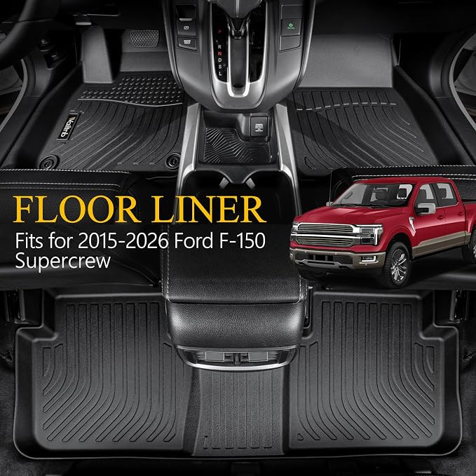 Wailtnb-Floor Mats Custom for Ford F-150 2015-2026 | F150 Lightning 2022-2025 SuperCrew Cab (Rear w/o Fold Flat Storage) All Weather Protection Waterproof Floor Liners Front& 2nd Row Accessories