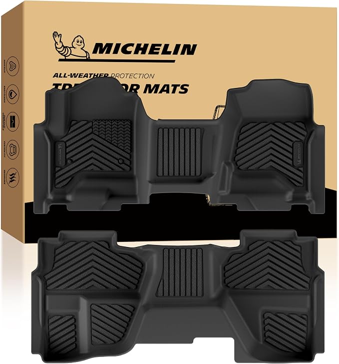 Michelin Vehicle Mats, All-Weather TPE Custom Fit Liner for 2014-2018 Silverado/Sierra 1500, 2015-2019 2500/3500, Double Cab Bench Seat Carpet Floor, Premier