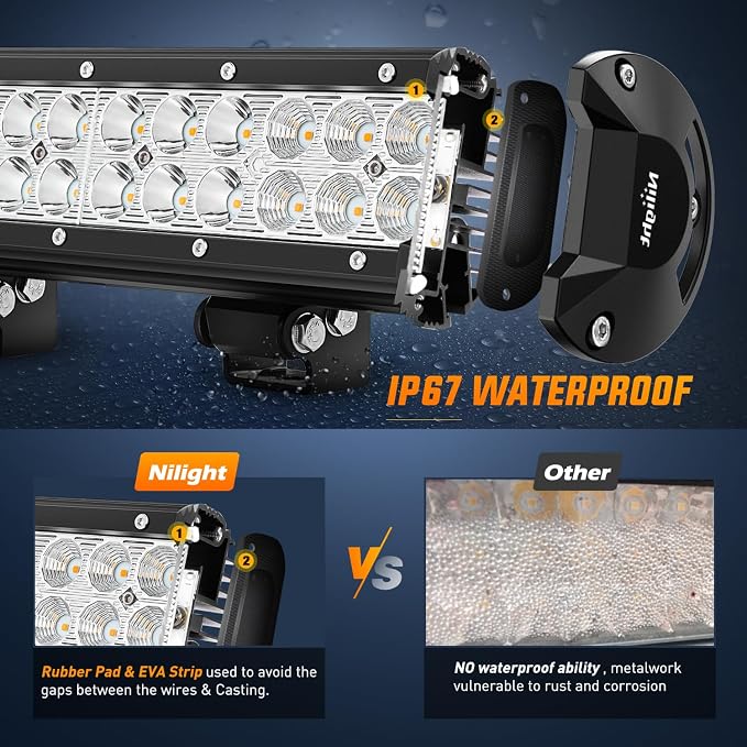 Nilight LED Light Bar 12 Inch 72W Spot Flood Combo Amber Beam Off Road Lamp Fishing Hunting Emergency Deck Work Lighting for Trucks UTV Pick-up Van Boat Tractor
