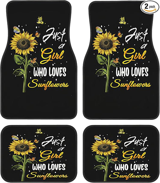 Universal Fit Car Floor Mats Set of 4Pcs, Sunflower Bouquets All-Weather Front Rear Car Carpet Mats, Non-Slip Car Floor Mat Car Accessories for Automotive Trucks SUV Sedans Vans