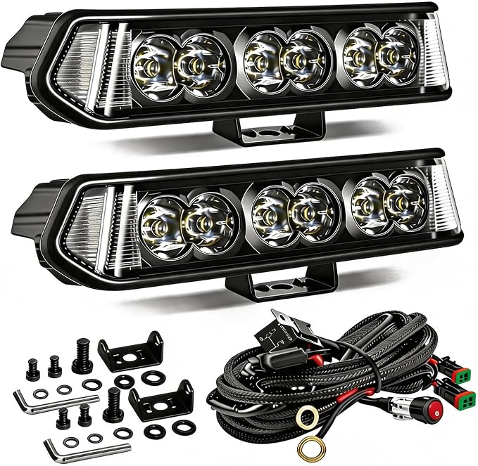 7" Side Shooter LED Light Bar 156W 200° Spot Flood Combo 2PCS | 2PCS 156W 15,600LM LED Back Up Driving Light with 200° panoramic view, spot-flood combo, waterproof, plug-and-play DT harness