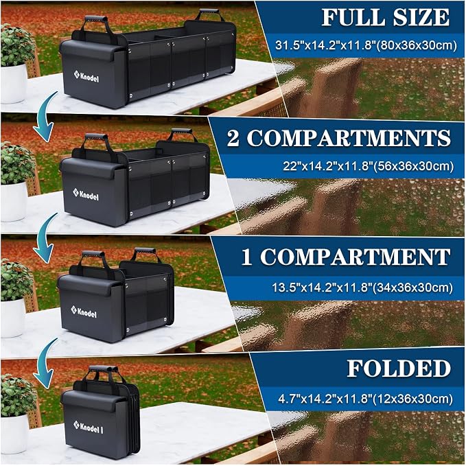 K KNODEL Extra Large 4-in-1 Trunk Organizer with Cooler for Car (Black) | Car Organizers and Storage for Groceries and Insulated, Cargo Organizer for Suv, Van and Sedan, Car Bin, Bag, Basket