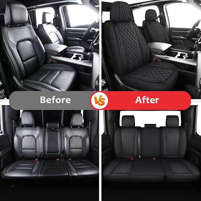 MIROZO Faux Leather Truck Seat Covers, Custom Fit for 2007-2013 and 2019-2023 Chevy Silverado GMC Sierra 1500 & 2500HD 3500HD Crew Cab