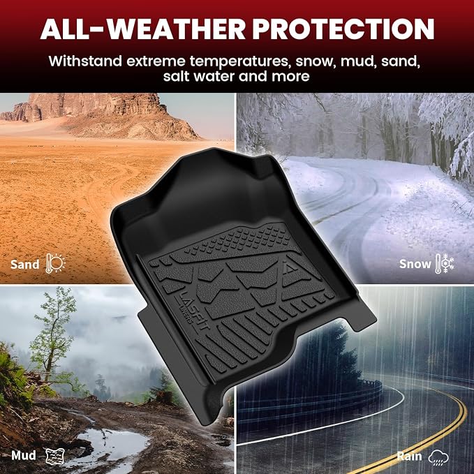 LASFIT Floor Mats 2007-2013 for Chevy Silverado/GMC Sierra 1500, 2007-2014 2500 HD 3500 HD, Gasoline only, Crew Cab, 1st Row Bucket Seat, All Weather TPE Custom Fit Car Floor Mats (2007 Only New Body)