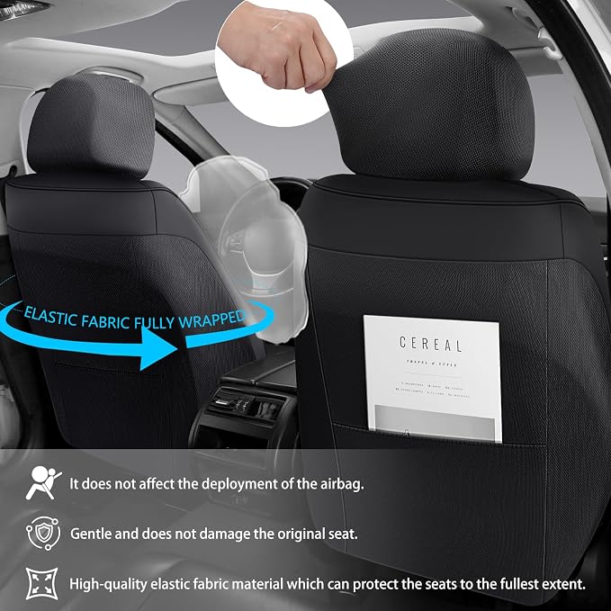 Full Coverage Faux Leather Car Seat Covers Full Set,Automotive Seat Covers for Cars,SUVs Pick-up Truck, Car Seat Cushion, Black Seat Covers for 5 Seats