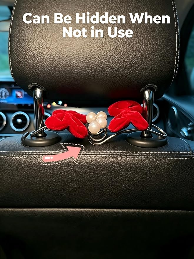 Purse Holder for Car Front Seat,Bow Purses Hook for Car Accessories Bag Holder,Gancho Para Saco Auto Outunusual,Clips Strap Accessory Cute,Red Bow