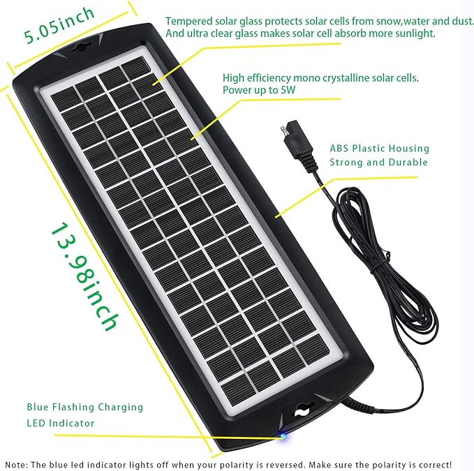 Sunway Solar Solar Car Battery Trickle Charger & Maintainer 5W Solar Panel Power 12V Charger kit Waterproof for Car Automotive RV Marine Boat Truck Motorcycle Trailer Tractor Powersports Snowmobiles