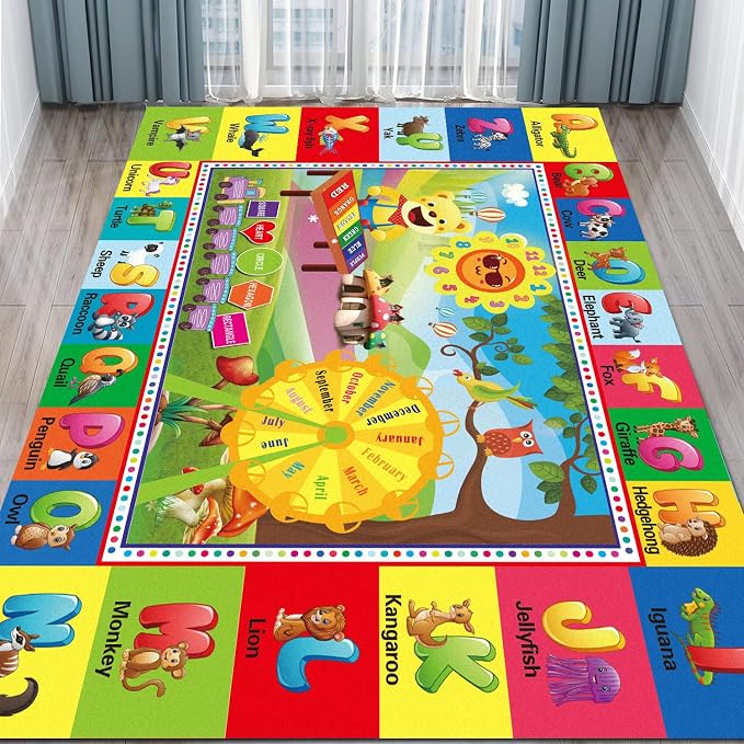 ABC Kids Play Rug, Non-Slip Classroom Carpet,59" x 39.4'' | Colorful ABC pattern, soft low-pile surface, non-slip backing, ideal for playrooms and classrooms