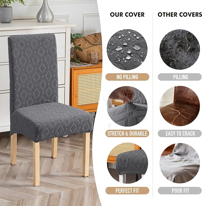 Genina Waterproof Chair Covers for Dining Room Set of 6, Removable Washable Chair Slipcover Protectors, Large Dark Gray