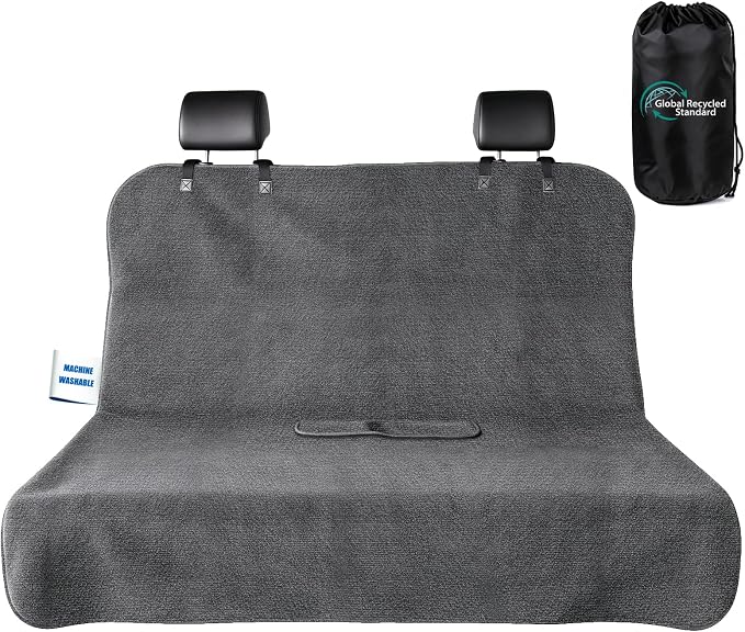 Car Seat Cover Towel, Waterproof Sweat Absorbent Back Seat Protector for Sedans SUVs & Minivans, Non-Slip Machine Washable Rear Bench Cover for Post-Gym, Beach, Pets & Kids (Gray)