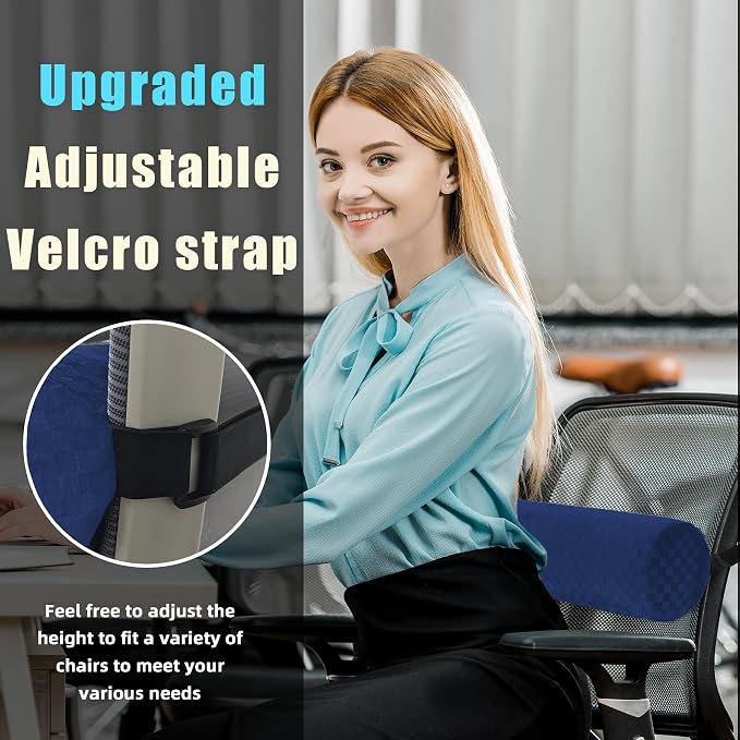Coeyese Lumbar Roll Pillow for Lower Back Support, Dark Blue, 11*4.3'' | Removable Pillowcase, Upgraded Adjustable Strap, Suitable for Office, Chair, Car, Seat Pain Relief & Improving Posture