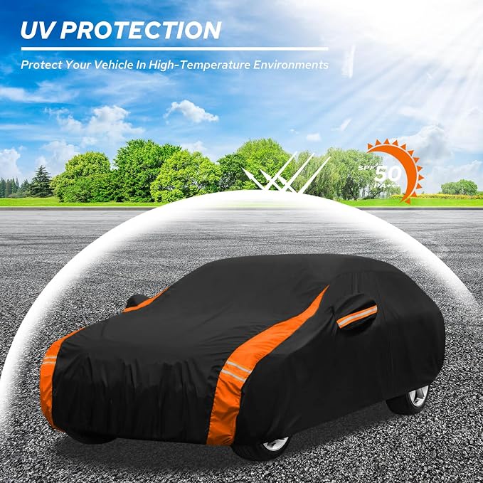 10-Layer Car Cover Waterproof All Weather for Automobiles, Soft Cotton Lining Outdoor Full Covers with Door Zipper, Universal Fit for Sedan 168"-178" L, Size A3 (See Size Chart)