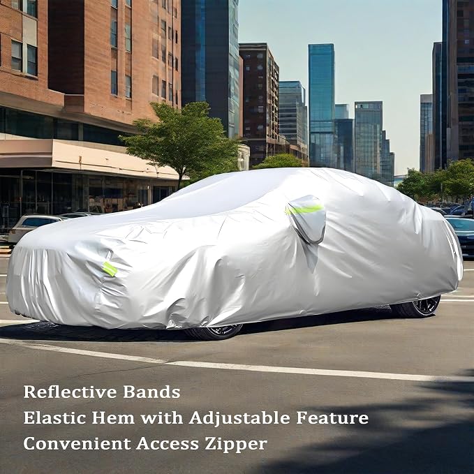 GXARTS Heavy Duty Car Cover 189"×75"×59" Waterproof All-Weather Sedan Cover with Zipper Door+Windproof Straps，UV Snowproof Dustproof Fit for Toyota Corolla Honda Civic VW Jetta Kia Forte Elantra+More