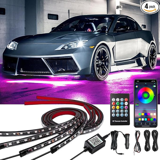 Yielinth Car Underglow Lights, Exterior LED Strip Lights with App and RF Remote Control, 16 Million Colors Underglow Kit for Car, 4 Pieces