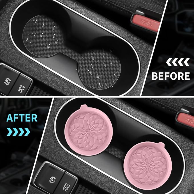 ME.FAN Car Cup Coasters [4 Pack] Silicone Cars Coasters - Universal Non-Slip Recessed Interior Accessories - Cup Holder Inserts Dusty Rose