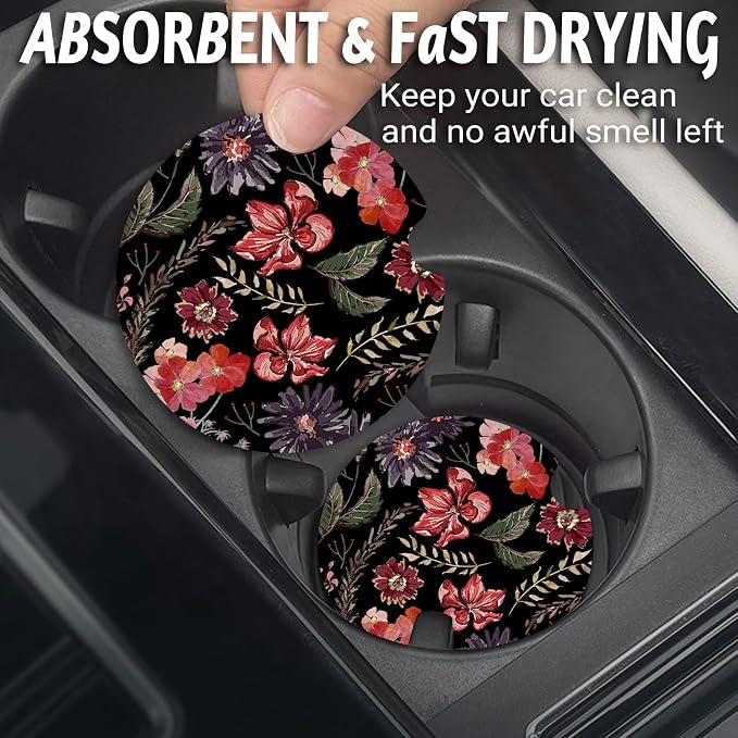 Yonlevres Car Coasters for Cup Holders，2.75" Anti Slip Rubber Mat with A Finger Notch, 2 Pack Car Cup Holder Coasters for Car Interior Accessories for Women Men Boho
