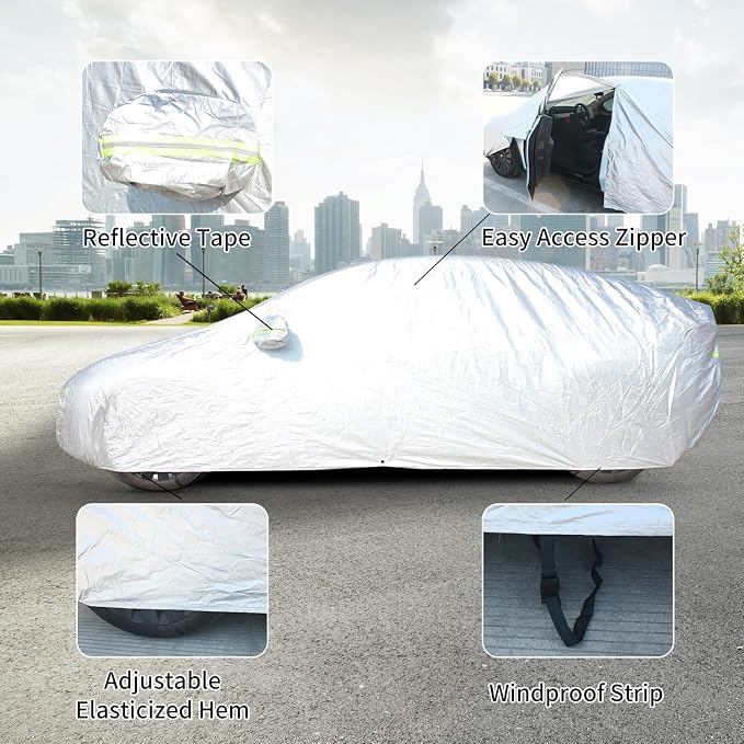 Car Cover Waterproof All Weather Outdoor, Full Exterior Cover for Automobiles, Rain Sun UV Protection Windproof, Scratch Resistant, Breathable, Dustproof (Fits 170"-190" Sedan)