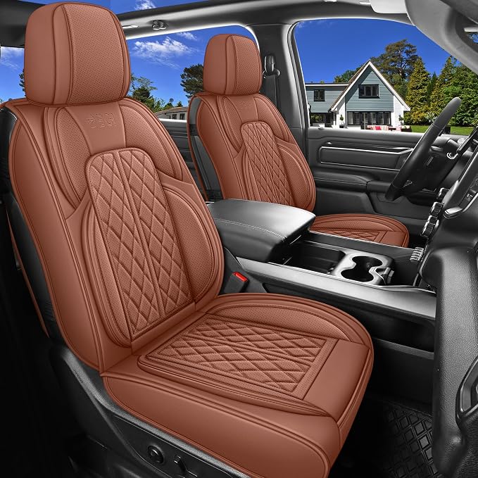 Car Seat Cover Custom Fit for Ford F150 2009-2026 Faux Leather Seat Cover Set Compatible with Regular Cab Super Cab Super Crew Pickup Truck Cushions (Brown, Full Set)