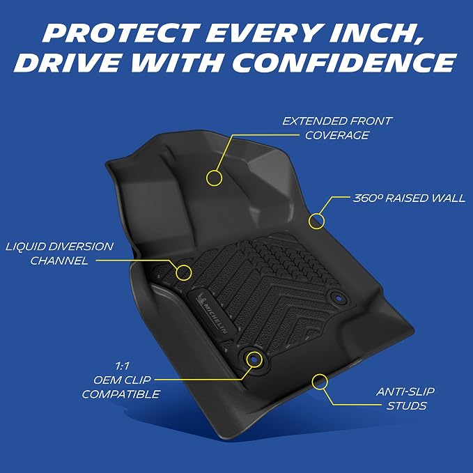 Michelin Vehicle Mats, All-Weather TPE Custom Fit Liner for 2015-2026 Ford F150/2022-2025 Lightning SuperCrew & Super Cab Carpet Floor, First Row, Premier