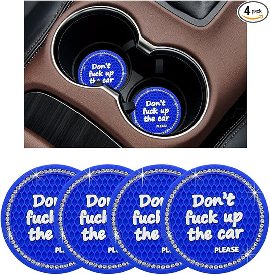 Ziciner 4 Pack Bling Car Cup Holder Coaster, 2.75 Inch Anti-Slip Auto Insert Cup Coaster, Crystal Car Drink Cup Mat Perfect for Women Girls, Universal Interior Decor Accessories (Blue)
