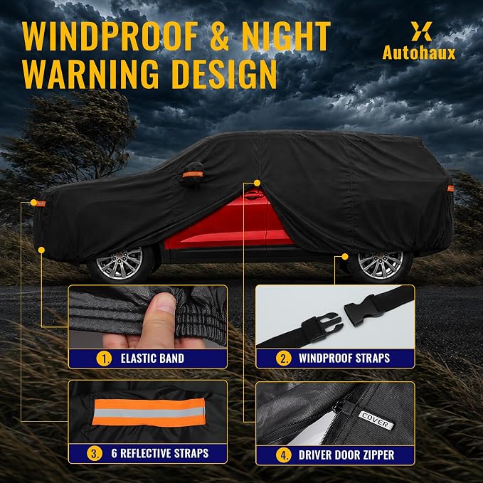 X AUTOHAUX Car Cover for Chevrolet Traverse 2018-2024 210D-PU Outdoor Full Car Cover All Weather with Door Zipper for Waterproof Windproof Sun Rain Snow Protection