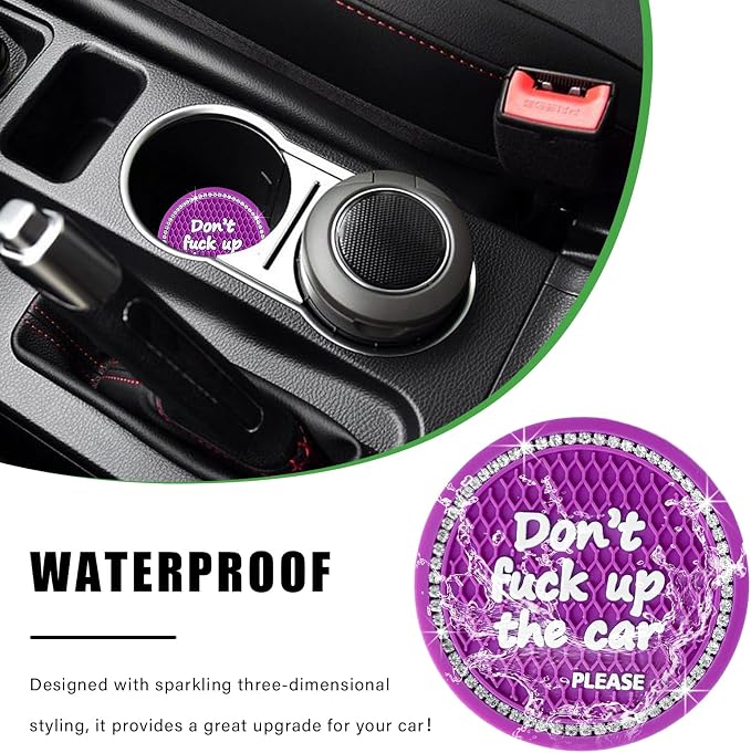 Ziciner 4 Pack Bling Car Cup Holder Coaster, 2.75 Inch Anti-Slip Auto Insert Cup Coaster, Crystal Car Drink Cup Mat Perfect for Women Girls, Universal Interior Decor Accessories (Purple)