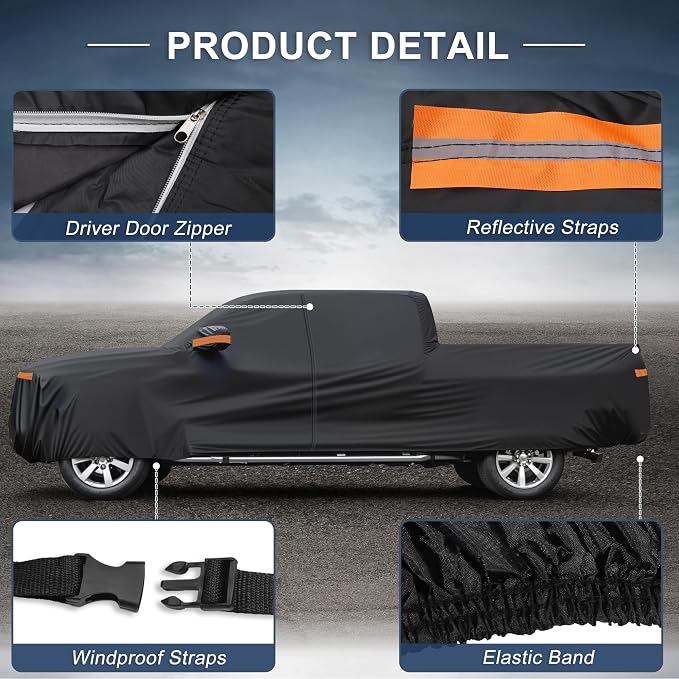 X AUTOHAUX Car Cover Outdoor Waterproof Sun Rain Snow Hail Protection with Left Side Door Zipper 210D-PU for Ford for Ranger