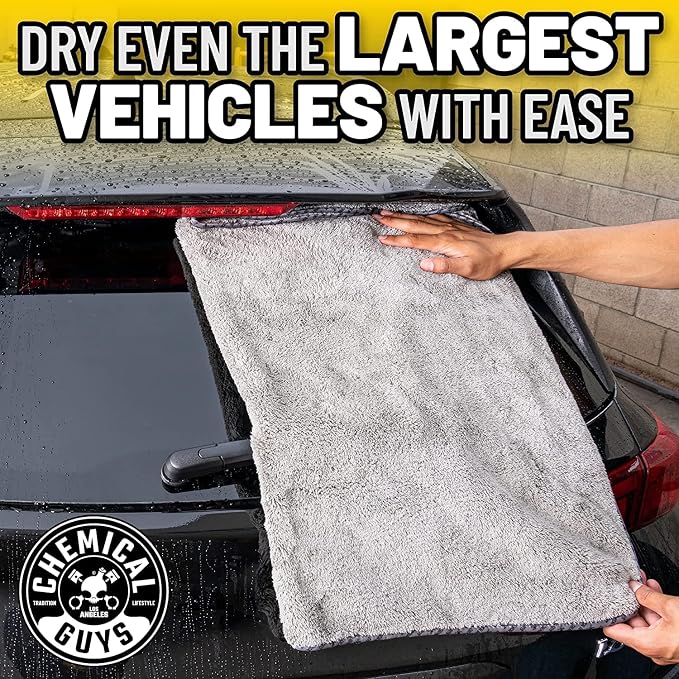 Chemical Guys, Woolly Mammoth Large Drying Towel, Gray, 36 x 25 in, 2 Pack | Ultra-plush oversized towel soaks up water fast to dry the whole vehicle, soft and scratch-free on paint, two pack