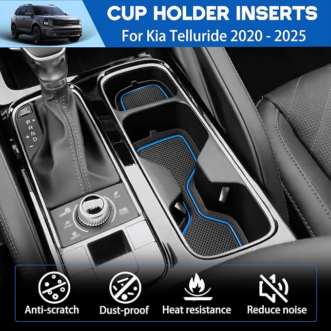 Cup Holder Coaster for Kia Telluride Accessories 2020 2021 2022 2023 2024 2025 Non-Slip Silicone Cup Holder Insert Mat Center Console Protector Liner Pad Interior Decoration 6Pcs (Blue Trim)