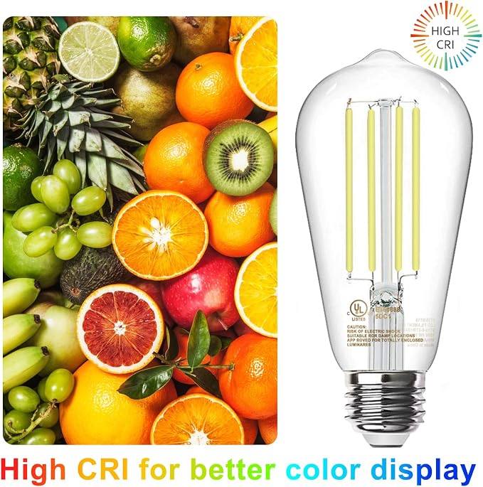 TJOY LED Edison Light Bulbs, E26 Dimmable Vintage Bulb, 8W = 60W Equivalent | Daylight White 5000K, 800LM, E26 Base, ST19/58, 80+CRI, Clear Glass, Antique Decorative Filament Bulb for Living Room, 10Pack