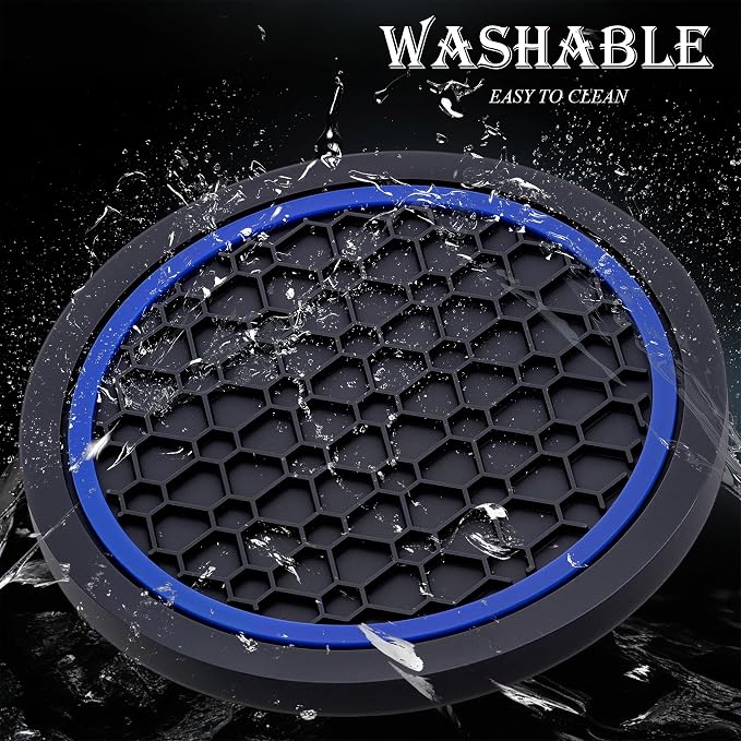 2-Piece Anti-Slip Car Cup Coaster Set – 2.75 Inch Auto Insert Drink Mats, Perfect for Coffee & Beverages – Stylish Interior Decor for Women & Girls (Black & Blue)