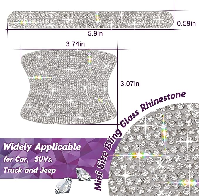 10PCS Car Door Handle Bling Rhinestones Stickers, Sliver | Universal Auto Door Handle Safety Reflective Strips, Cute Things for Car