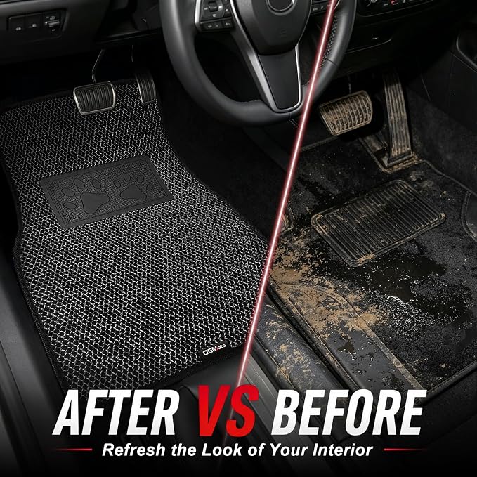 Universal Car Floor Mats, 3D Mesh Fabric All Weather Waterproof Car Floor Liners,With Anti-Slip Granule Backing&Driver Heel Pad,Efficient Dust&Dirt Resistant for Sedan,SUV,Truck,Van,Set of 4pcs
