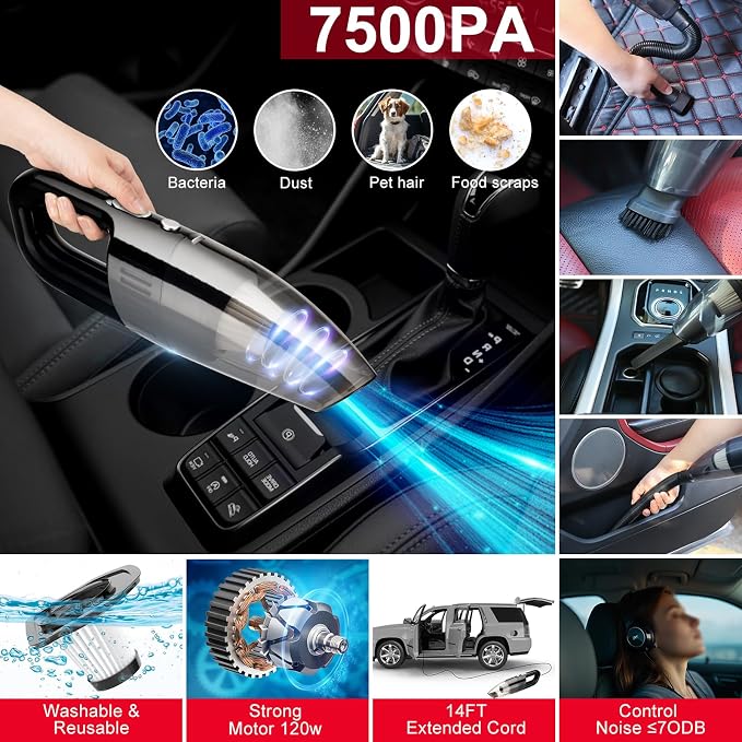 45Pcs Car Wash Cleaning Kit with High Power Handheld Vacuum Windshield Cleaning Tool with Side Mirror Squeegee Detailing Brushes Tire Brush Towels Complete Detailing Set for Car
